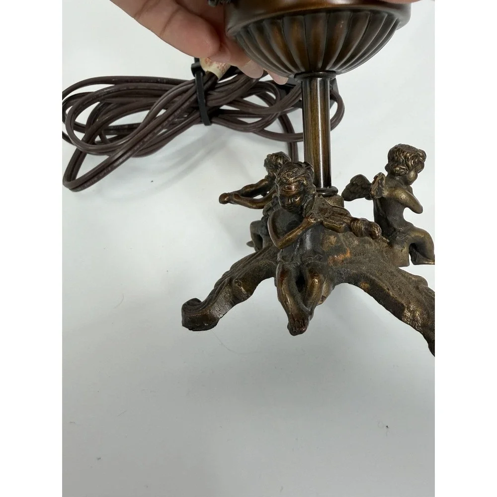 VTG‎ Cherub Table Lamp w/ Faux Flame Bulb Cast Metal Putti Accent Light